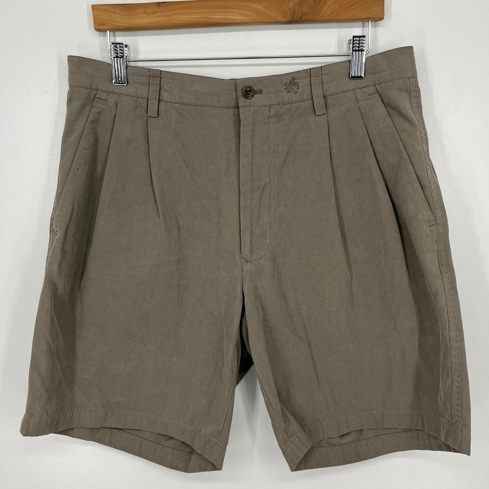 Nat Nast Luxury Originals Mens Silk Cotton Pleated Shorts Brown Size 33